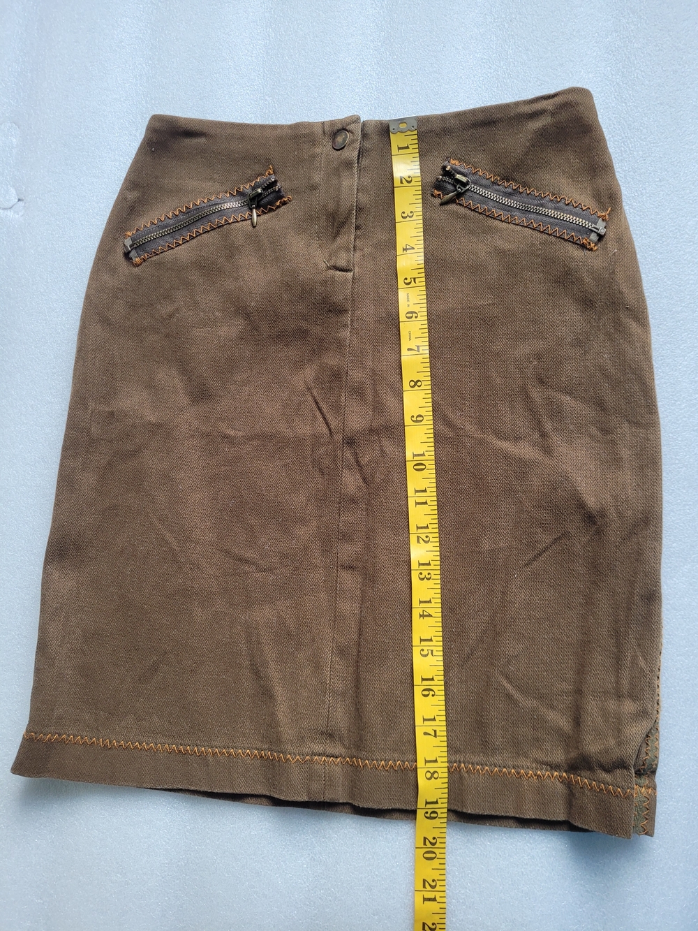 Vintage 90s Grunge Olive Green Mini Skirt with Zipper Accents XS / 2 - Picture 9 of 9